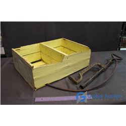 Yellow Wooden Crate w/ Vintage Air Pump
