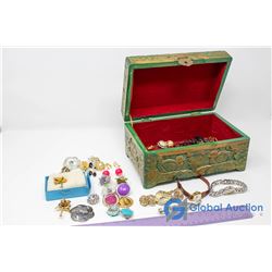 Jewelery Box W/ Watches, Broaches, & Clip-on Earings
