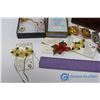 Image 4 : Lot of Flower Themed Jewlery With Latching Wooden Box