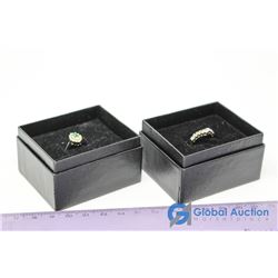 18K Gold Ring W/ Green Jewel & Other Ring