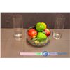 Image 1 : Crystal Bowl, Artificial Fruit & 2 Tall Round Vases