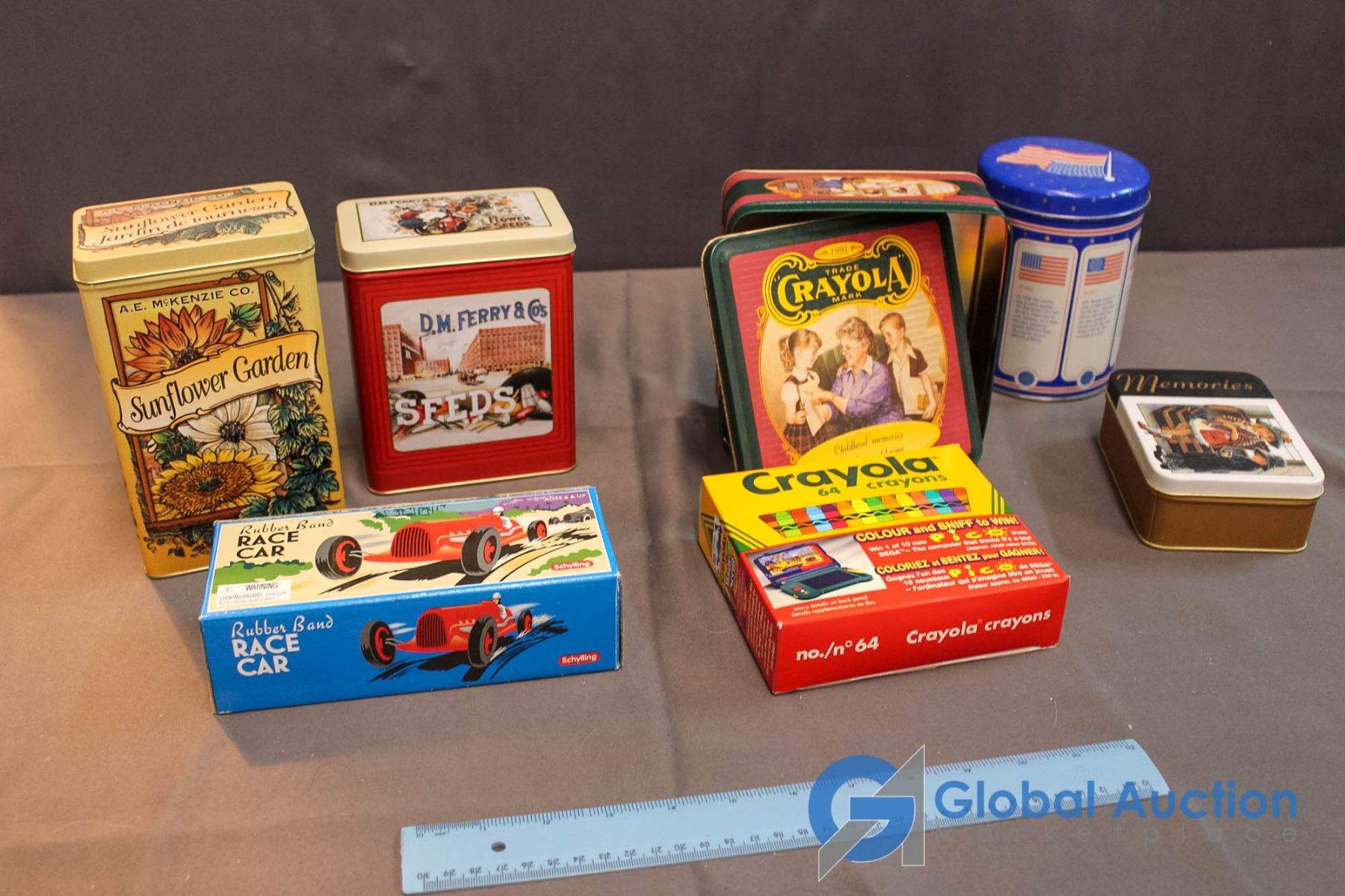 Crayola Tin W 64 Pk Crayons Rubber Band Race Car A E Mckenzie Co Seed Tin Etc