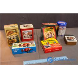 Crayola Tin w/ 64 PK Crayons, Rubber Band Race Car; A.E. McKenzie Co. Seed Tin; etc