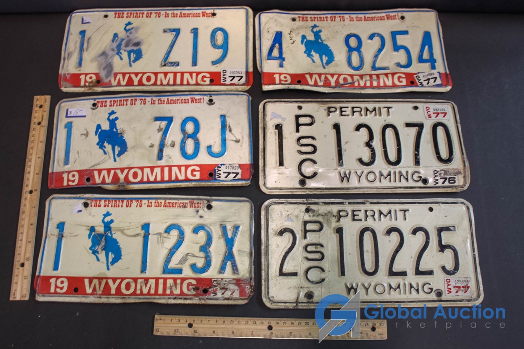 (6) Vintage Wyoming License Plates