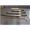 Image 4 : (3) Decorative Katanas and Wooden Cane