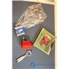 Image 2 : Lot of Misc Vintage Household (Clothes Pins, Pencil Sharpener, Bottle Opener, Brake Lining)