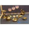 Image 1 : Lot of Brass Candle Sticks and Other W/ Pink Tulip Candle Sticks
