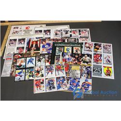 Lot of Hockey Promo Cards and Comemorative Sheets. Eric Lindros, Patrick Roy, Steve Yzerman, Brett H