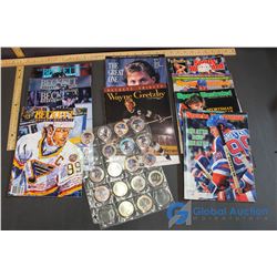 Lot of Sports Illustrated & Beckett Hockey Magazines and Coca Cola Pogs Wayne Gretzky