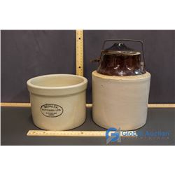 Medalta Butter Crock & Lidded Crock w/Handle & Lock