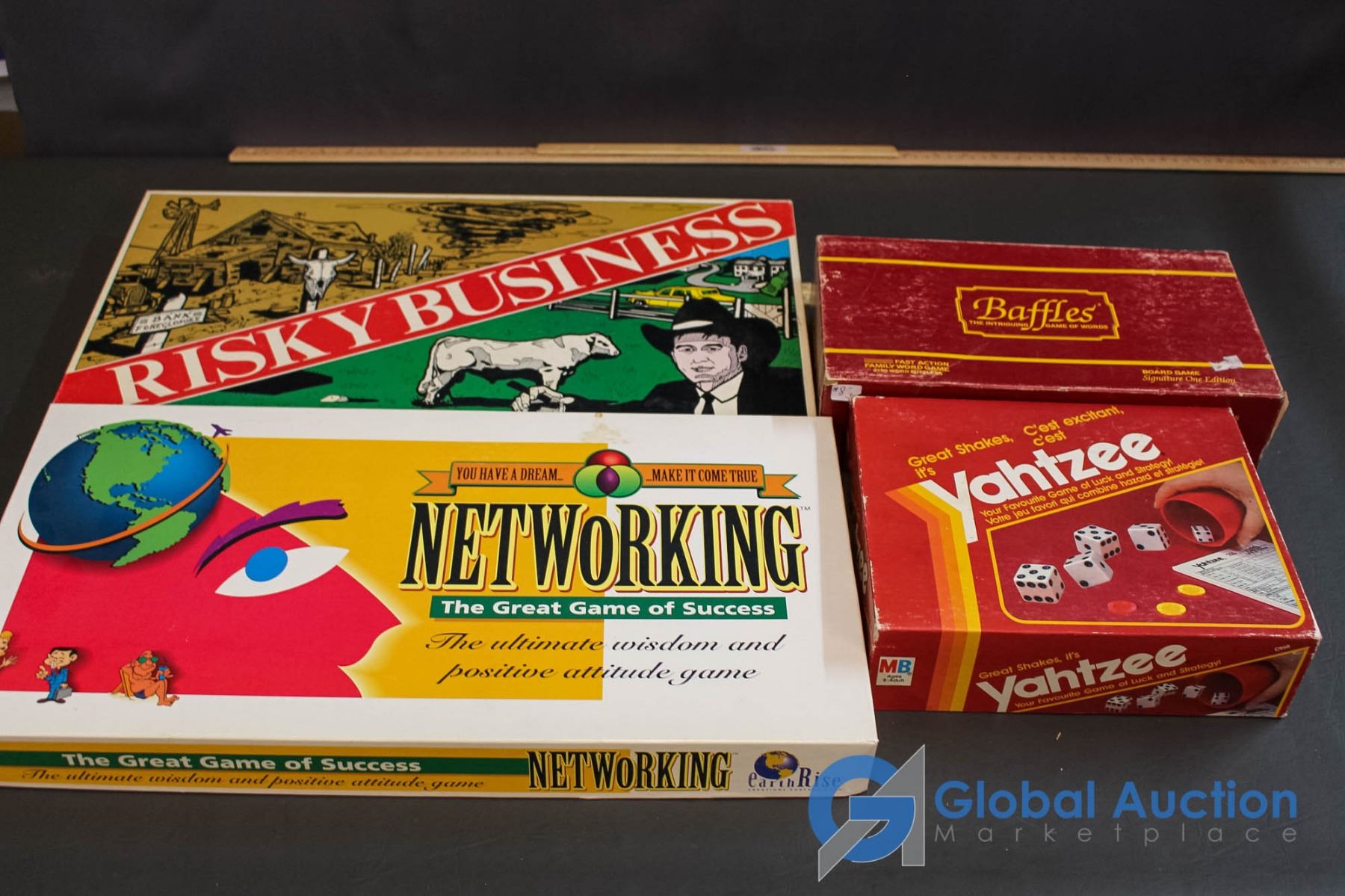 (4) Vintage Board Games (Risky Business, Baffles, Yahtzee, Networking)