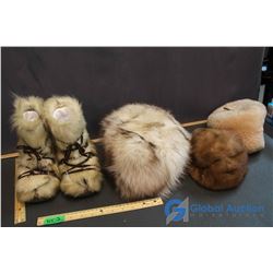 3 Fur Hats & Pair Makluk Boots Boy/Girl Size 10