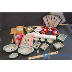 Lot of Bonsai Pots, and Calligraphy Supplies