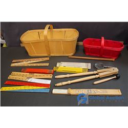 Lot of Vintage School Supplies and Vintage Baskets
