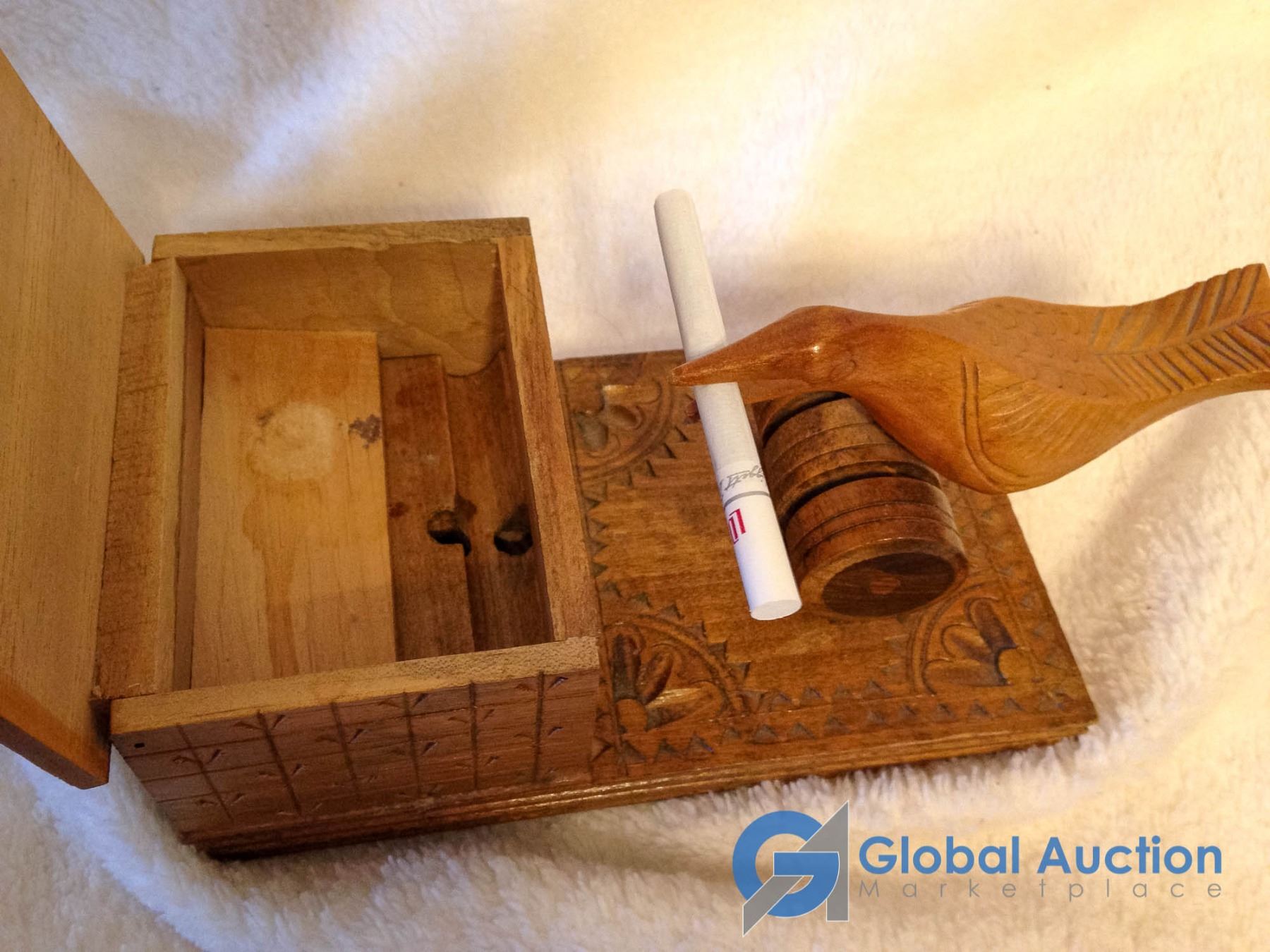 Vintage Wooden Carved Bird Cigarette Dispenser