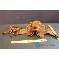 (2) Handmade Miniature Leather Saddles