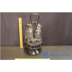 Glass Table Top Condement Set W/ Metal Caddy