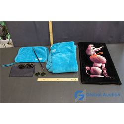 Travel Blanket and Pillow, Felt Poodle Picture, Sunglasses and Smoke Holder Stick