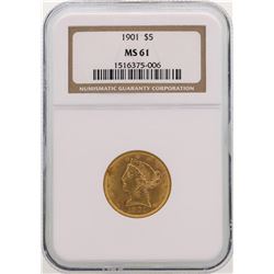 1901 $5 Liberty Head Half Eagle Gold Coin NGC MS61