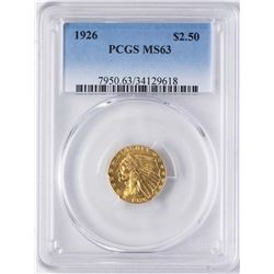 1926 $2 1/2 Indian Head Quarter Eagle Gold Coin PCGS MS63