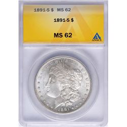 1891-S $1 Morgan Silver Dollar Coin ANACS MS62