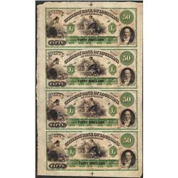 Uncut Sheet of 1800's $50 Citizens Bank of Louisiana Obsolete Notes
