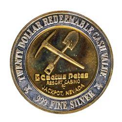 .999 Silver Cactus Pete's Jackpot, Nevada $20 Casino Limited Edition Gaming Toke