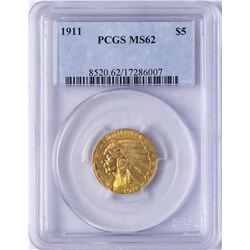 1911 $5 Indian Head Half Eagle Gold Coin PCGS MS62