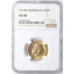 1914M Australia Sovereign Gold Coin NGC AU58