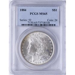 1884 $1 Morgan Silver Dollar Coin PCGS MS65