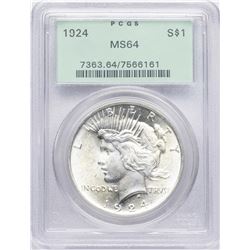 1924 $1 Peace Silver Dollar Coin PCGS MS64