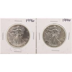Lot of (2) 1996 $1 American Silver Eagle Coins