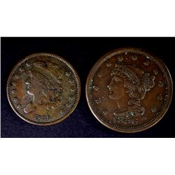 1835 HALF CENT, VF & 1856 LARGE CENT, VF+