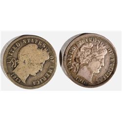 1913-S VG & 1916 AU BARBER DIMES