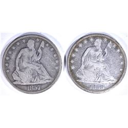 2 - SEATED HALF DOLLARS; 1857 VG &