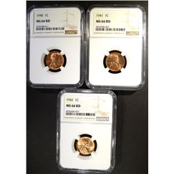 1940, 41, 42 LINCOLN CENTS NGC MS-66 RD
