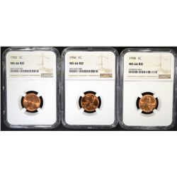 1955, 56, 58 LINCOLN CENTS NGC MS-66 RD