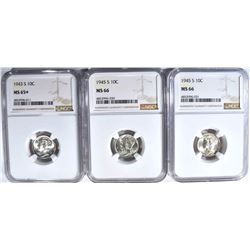 2- 1945-S MERCURY DIMES NGC MS66 plus
