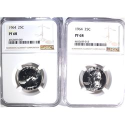 2 - 1964 WASHINGTON QTRS NGC PF68