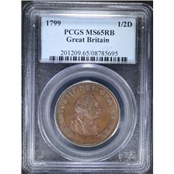 1799 1/2 D GREAT BRITAIN PCGS MS65RB