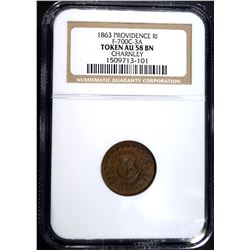 1863 PROVIDENCE R.I. CIVIL WAR TOKEN, NGC AU-58 BN