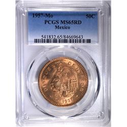 1957 MEXICO 50 CENTAVOS PCGS MS65RD