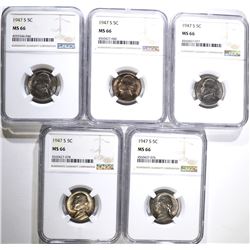 5 - 1947 S JEFFERSON NICKELS NGC