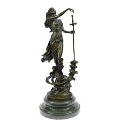 Justice Lady Bronze Sculpture on Marble Base Statue