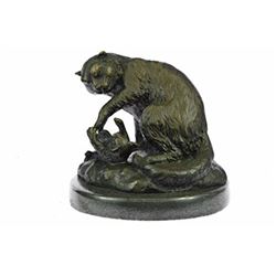 Lion With Cub Bronze Statue on Marble Base