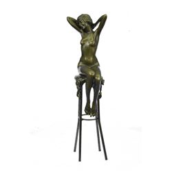 Nude Girl Model Sitting on Chair Bronze Sculpture