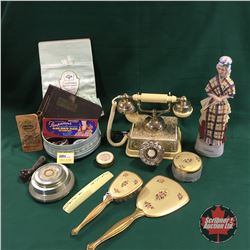 Ladies Combo: Dresser Set, Rotary Phone, Trinket Box, Decanter, Compacts, etc