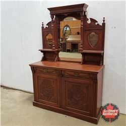 Buffet w/Bevelled Mirror & Crest Side Mirrors 1950  (76 H x 53 W x 20 D)