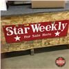 Image 1 : "STAR Weekly For Sale Here" Enamel Sign  8" x 28"