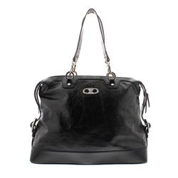 Celine Black Distressed Patent Leather Shoulder Handbag